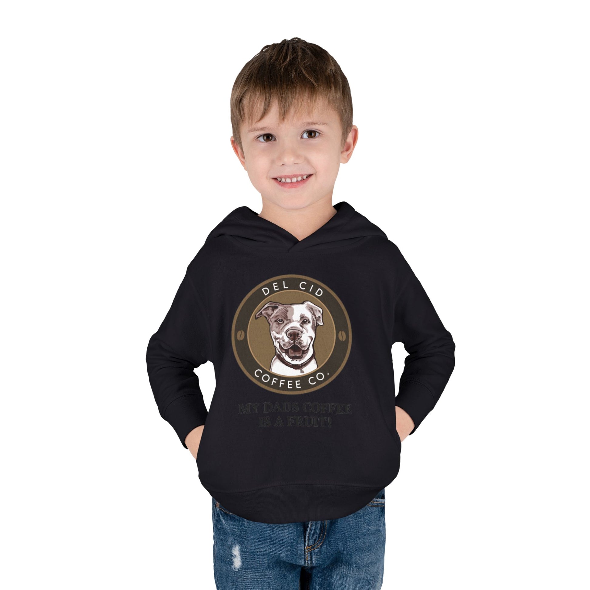 Toddler Hoodie — "My Dad's Coffee Is a Fruit" Cute Dog Coffee Logo Pullover