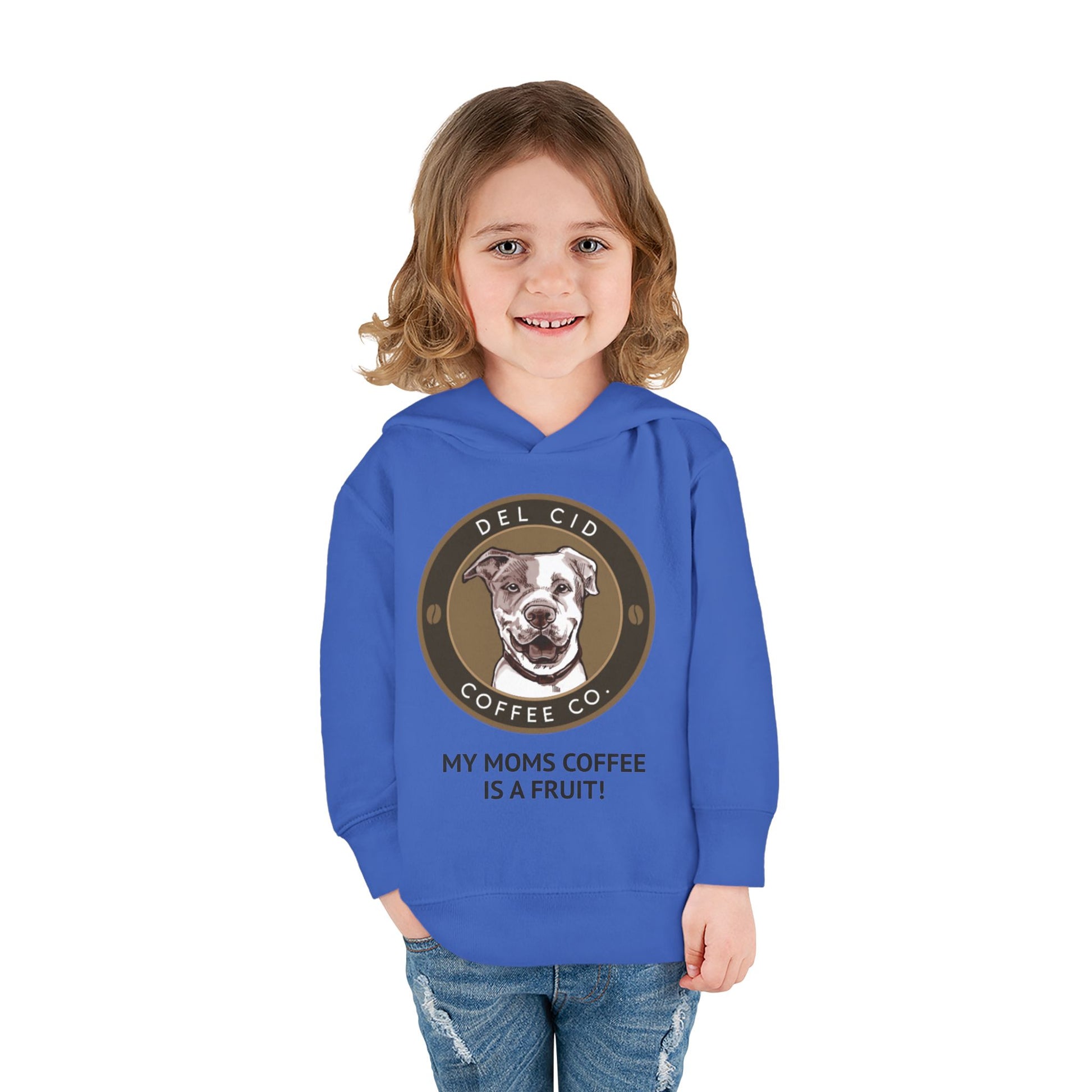 Toddler Hoodie — "My Mom's Coffee Is a Fruit" Dog Coffee Logo Pullover