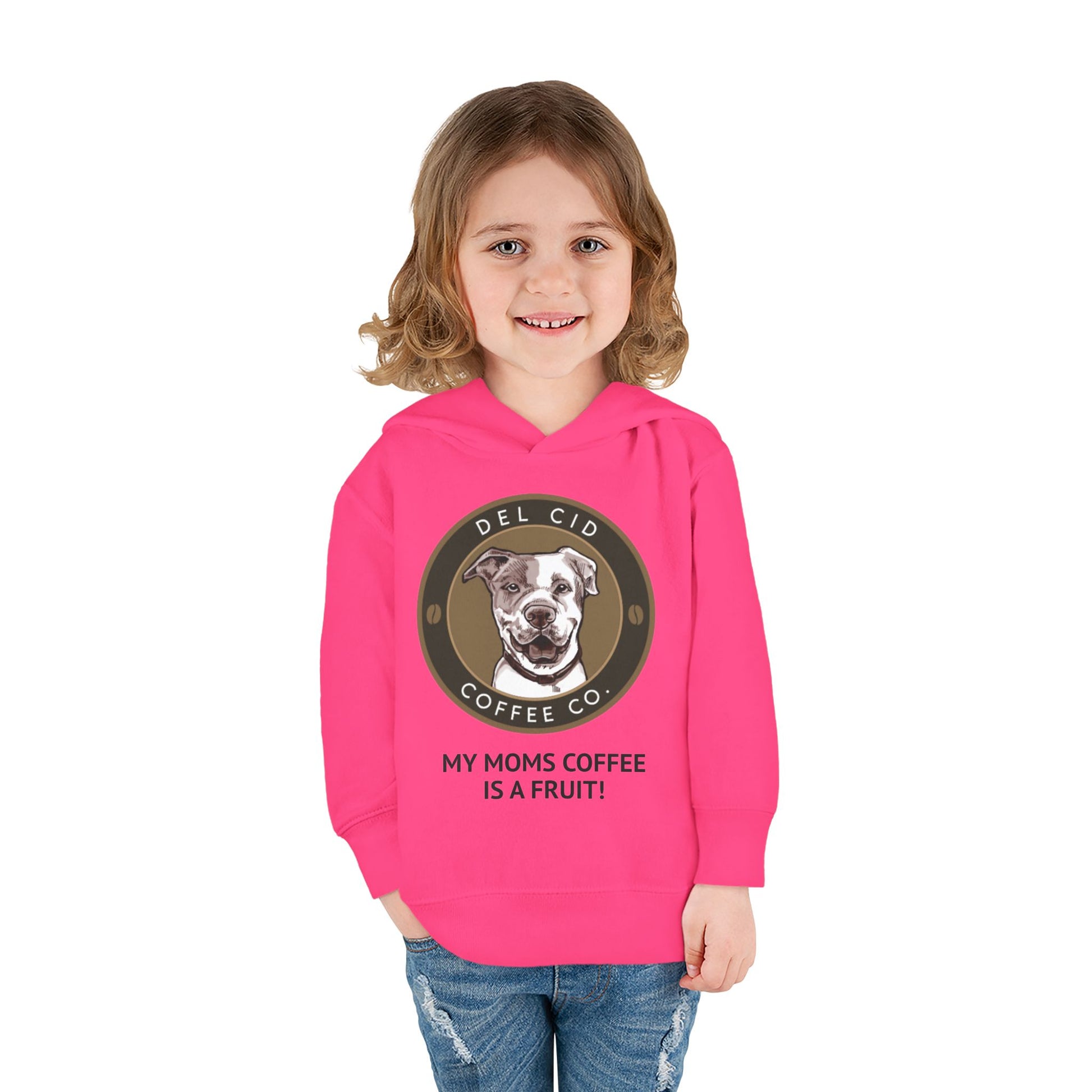 Toddler Hoodie — "My Mom's Coffee Is a Fruit" Dog Coffee Logo Pullover