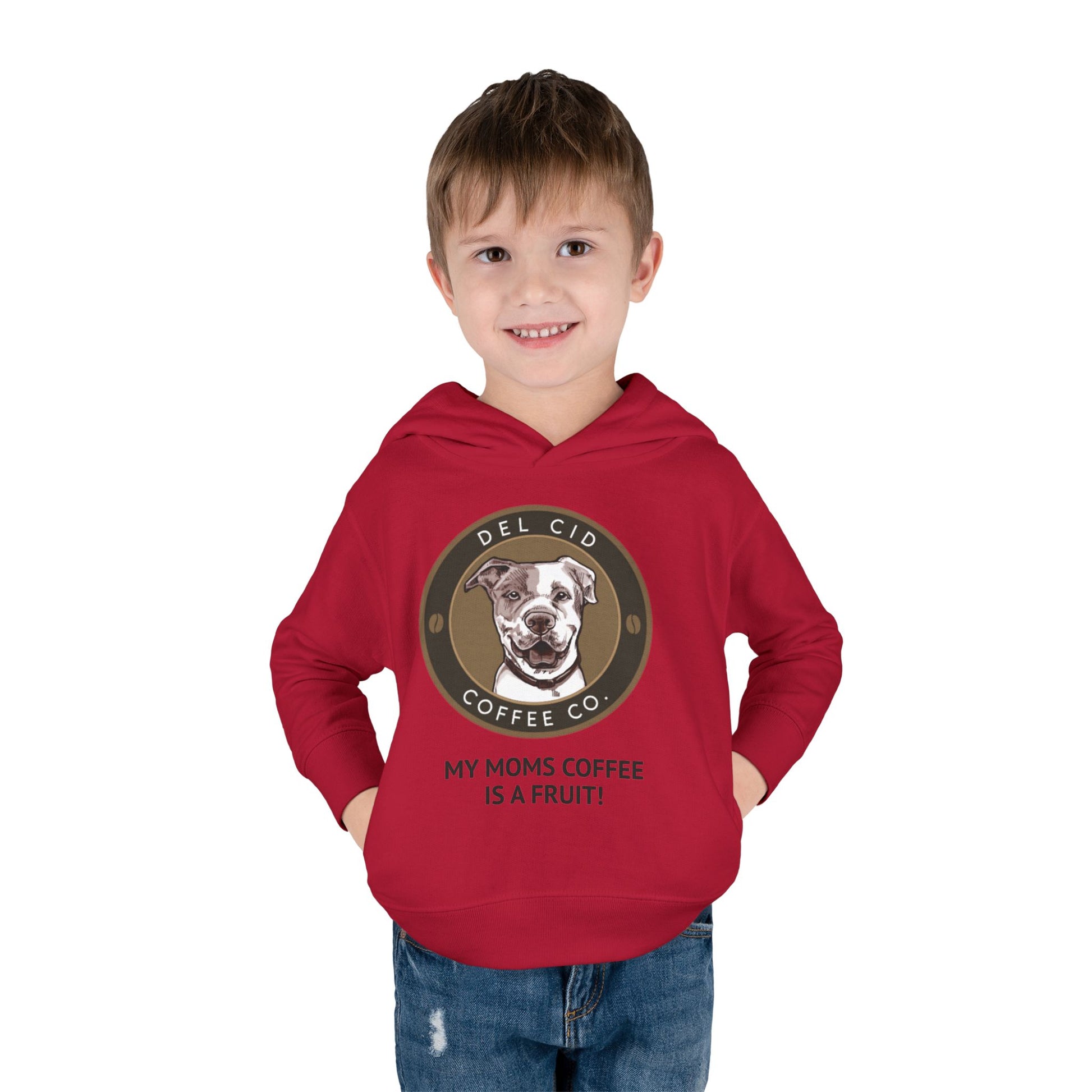 Toddler Hoodie — "My Mom's Coffee Is a Fruit" Dog Coffee Logo Pullover