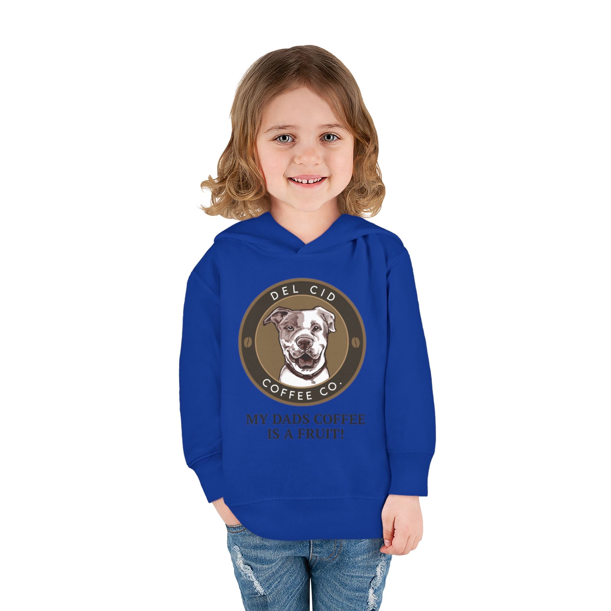 Toddler Hoodie — "My Dad's Coffee Is a Fruit" Cute Dog Coffee Logo Pullover