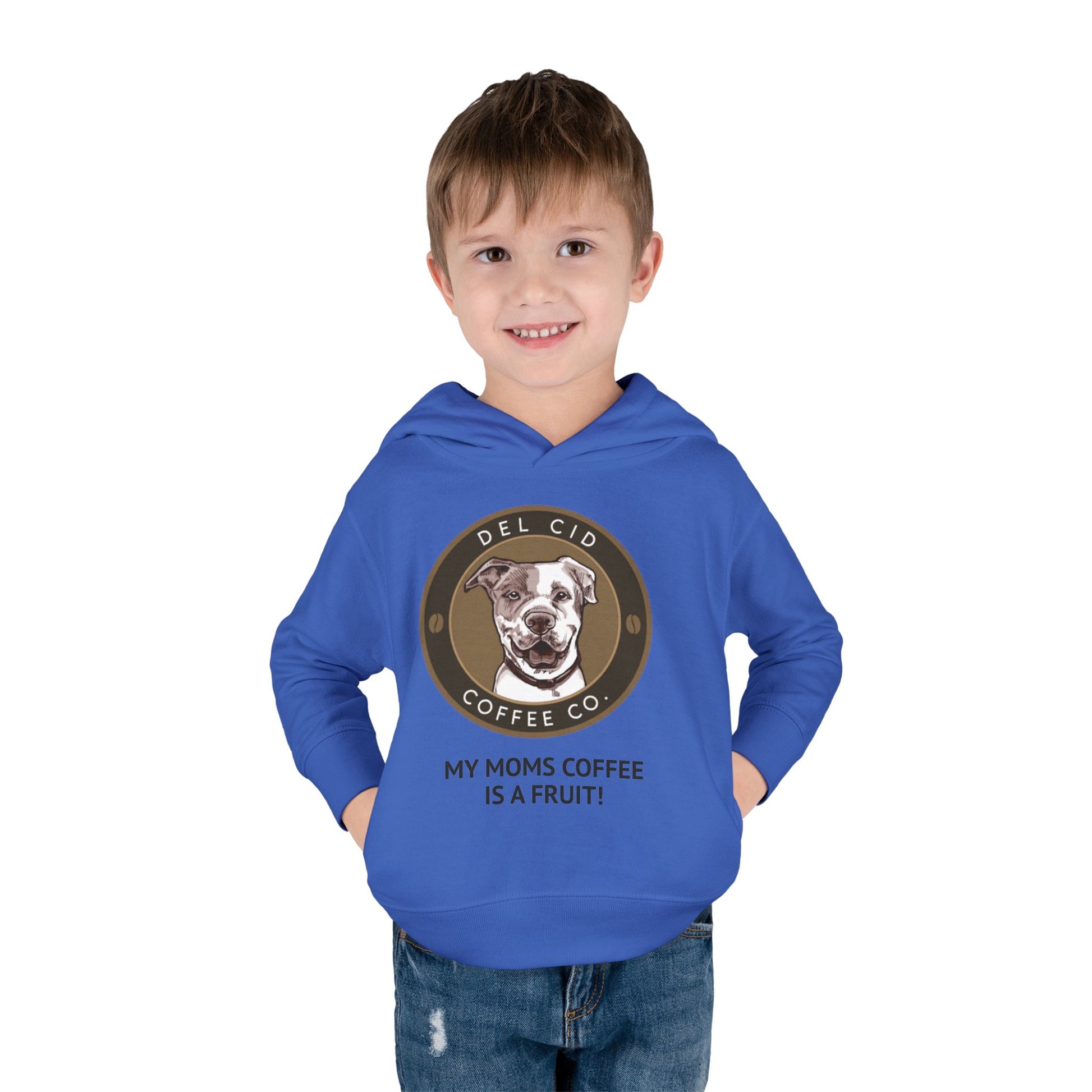 Toddler Hoodie — "My Mom's Coffee Is a Fruit" Dog Coffee Logo Pullover