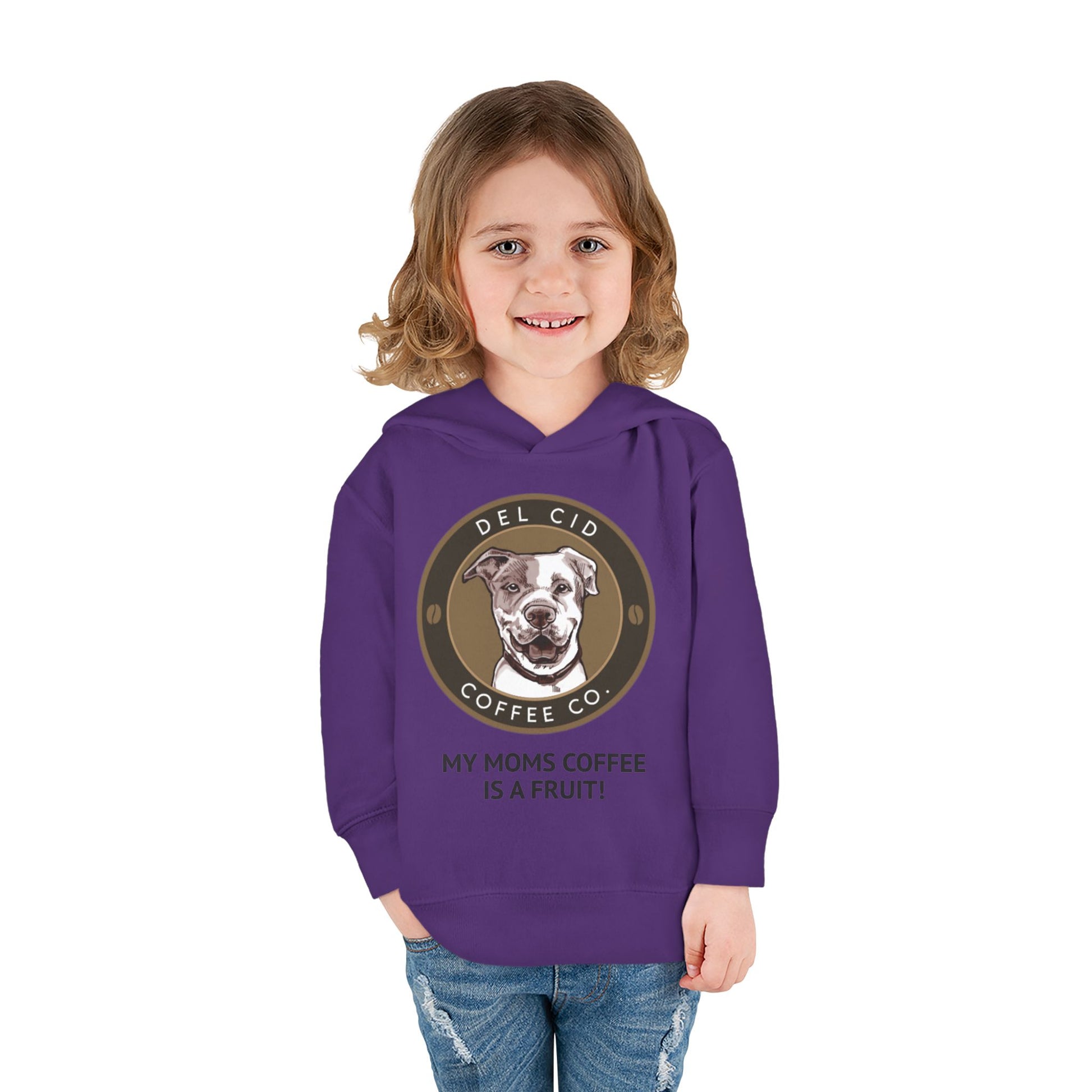 Toddler Hoodie — "My Mom's Coffee Is a Fruit" Dog Coffee Logo Pullover