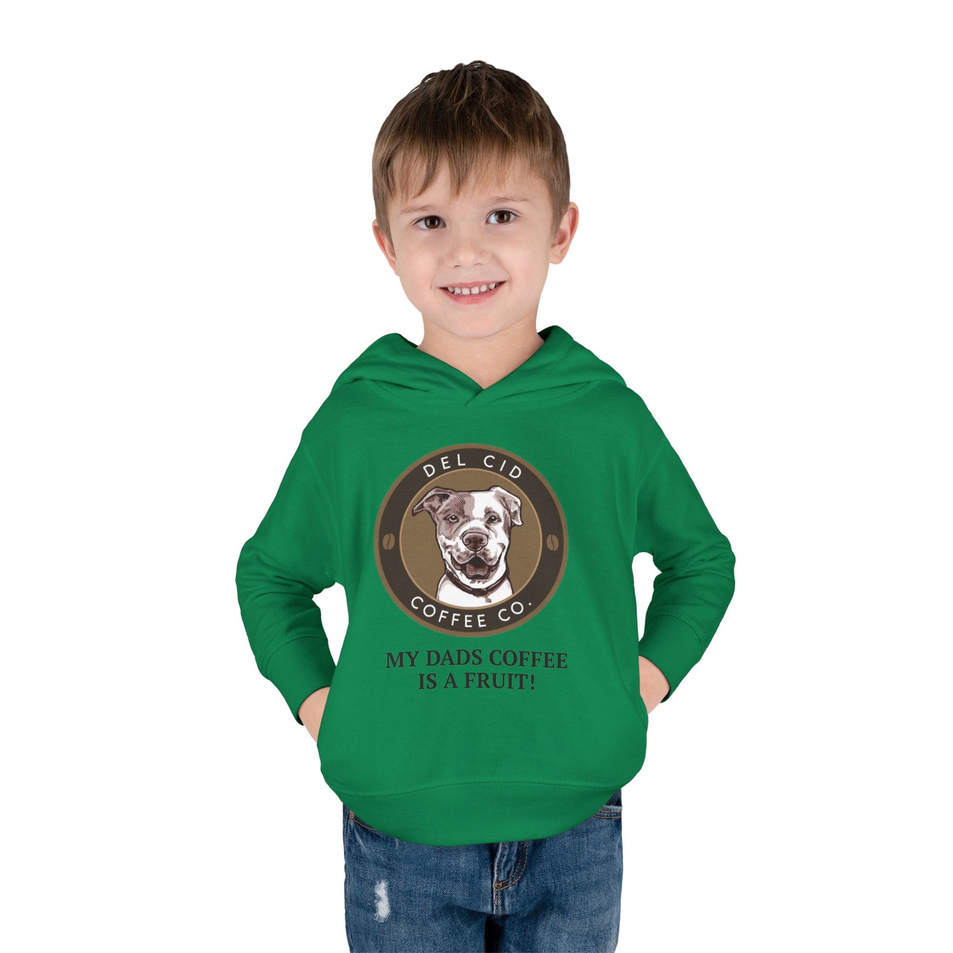 Toddler Hoodie — "My Dad's Coffee Is a Fruit" Cute Dog Coffee Logo Pullover