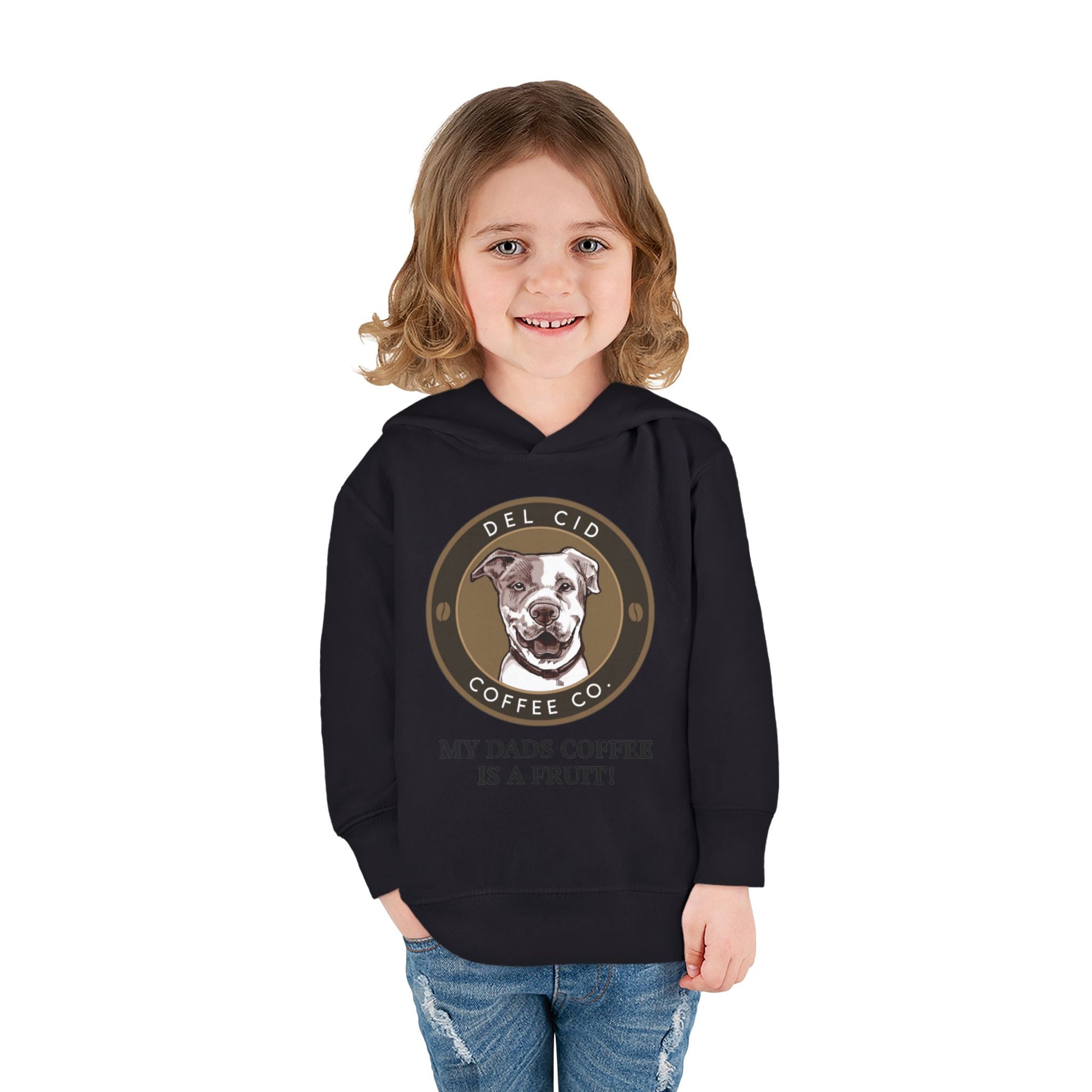 Toddler Hoodie — "My Dad's Coffee Is a Fruit" Cute Dog Coffee Logo Pullover