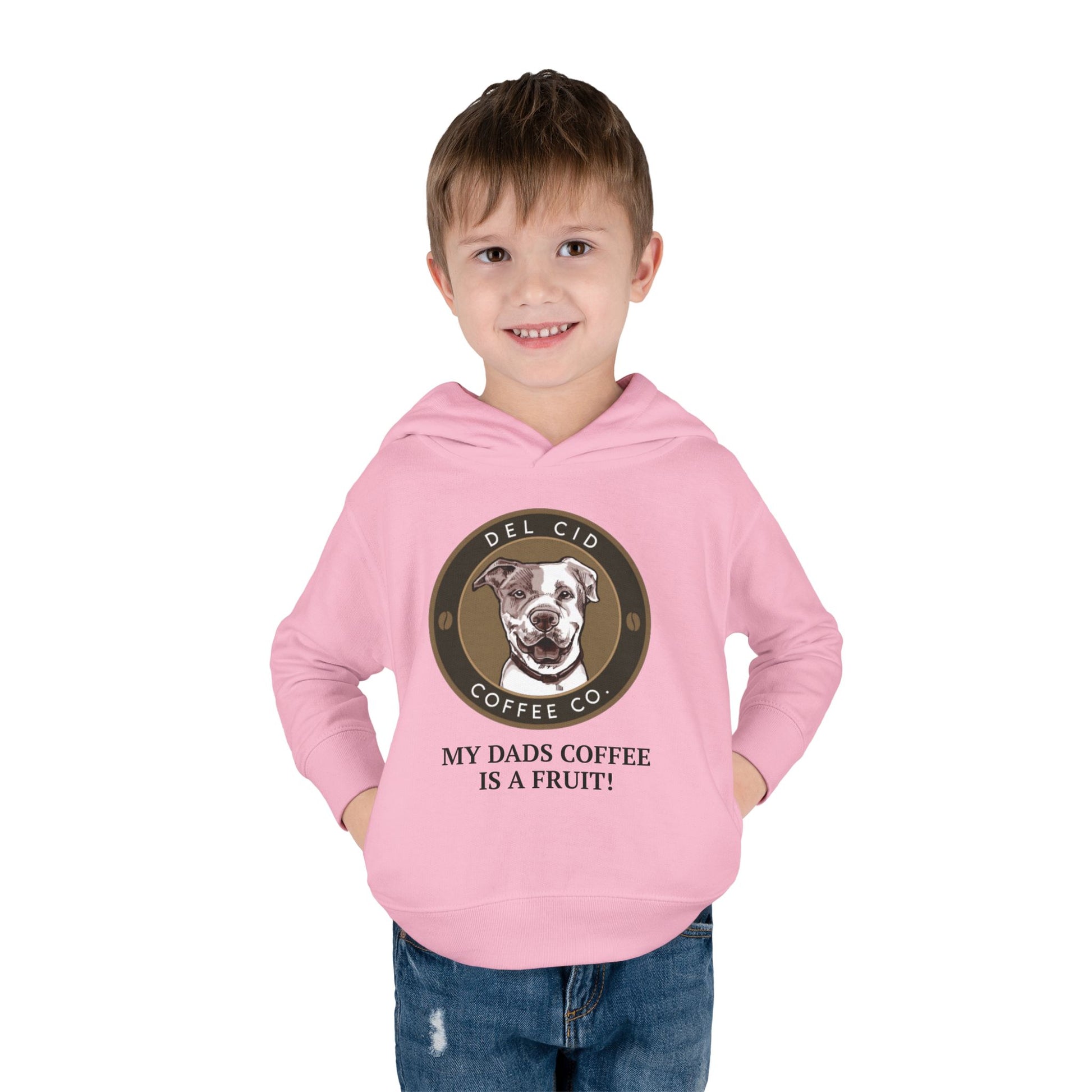 Toddler Hoodie — "My Dad's Coffee Is a Fruit" Cute Dog Coffee Logo Pullover