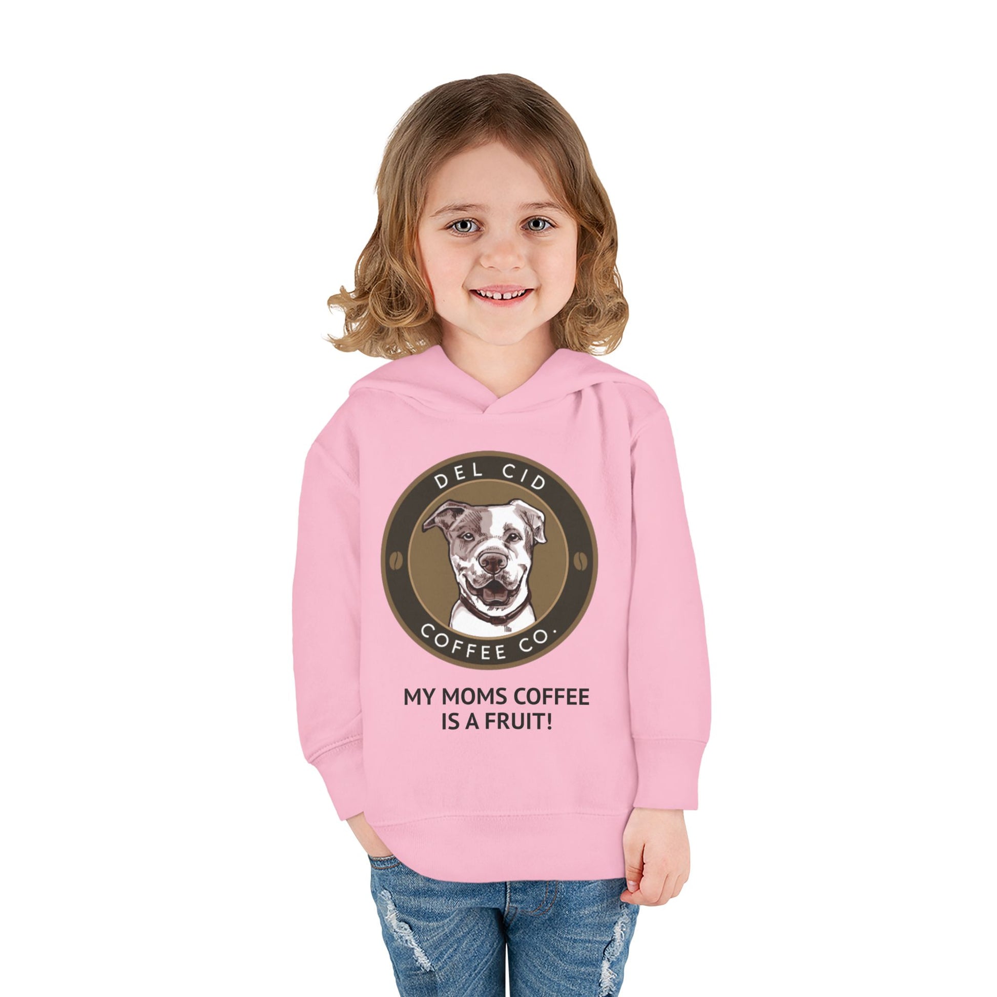 Toddler Hoodie — "My Mom's Coffee Is a Fruit" Dog Coffee Logo Pullover