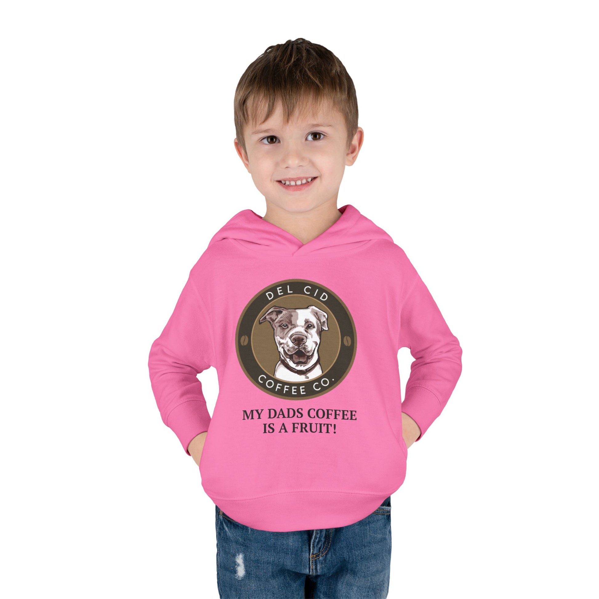 Toddler Hoodie — "My Dad's Coffee Is a Fruit" Cute Dog Coffee Logo Pullover
