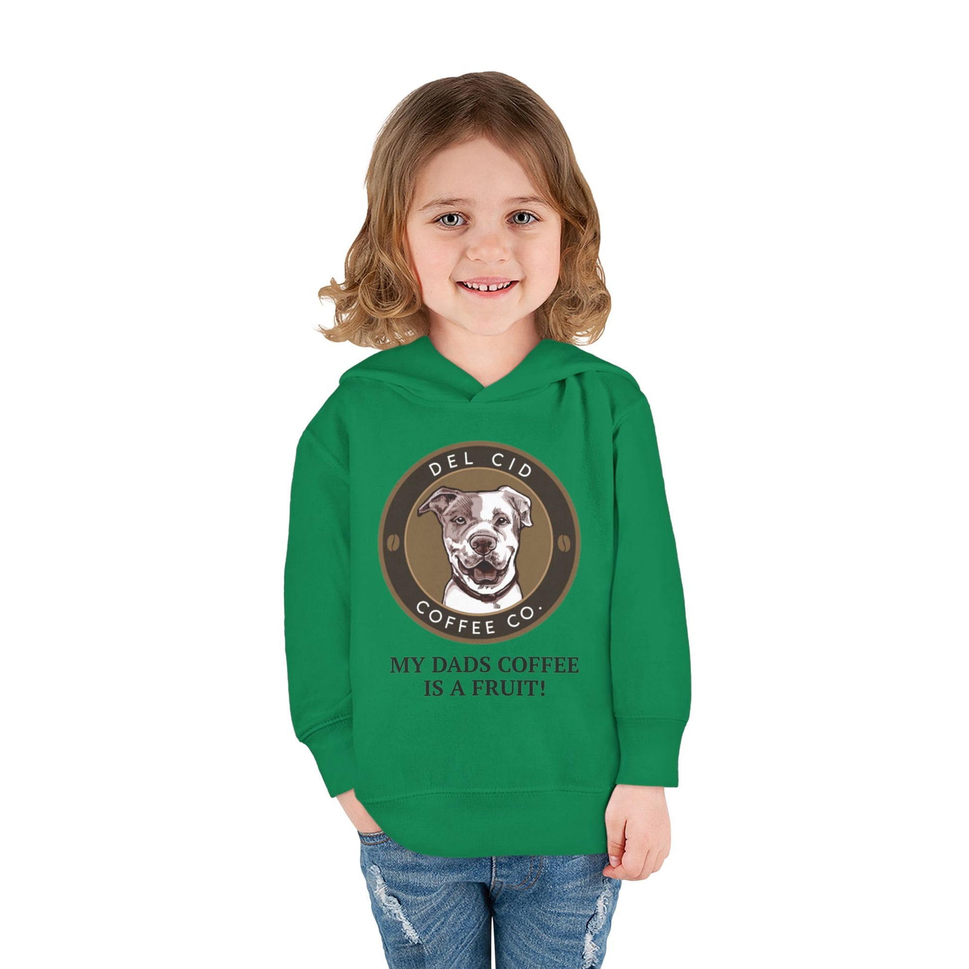 Toddler Hoodie — "My Dad's Coffee Is a Fruit" Cute Dog Coffee Logo Pullover