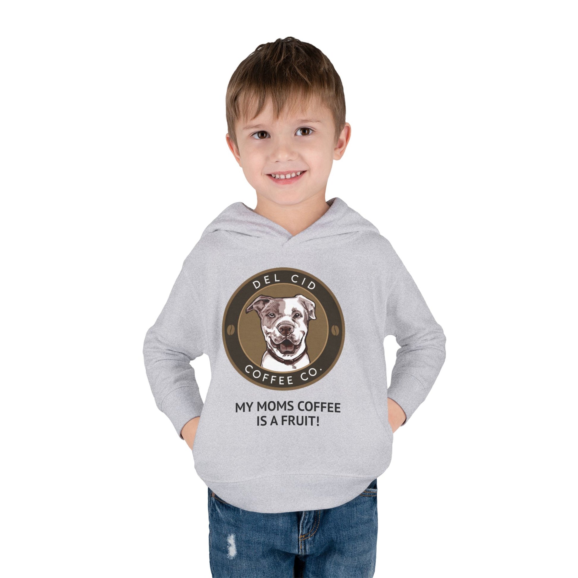 Toddler Hoodie — "My Mom's Coffee Is a Fruit" Dog Coffee Logo Pullover