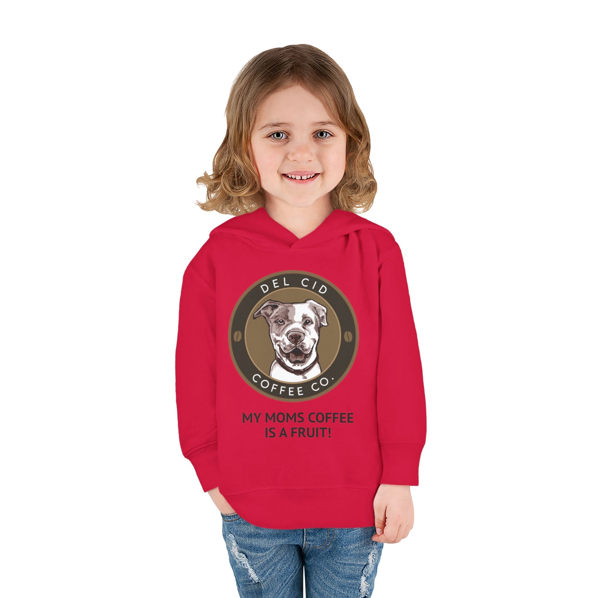 Toddler Hoodie — "My Mom's Coffee Is a Fruit" Dog Coffee Logo Pullover