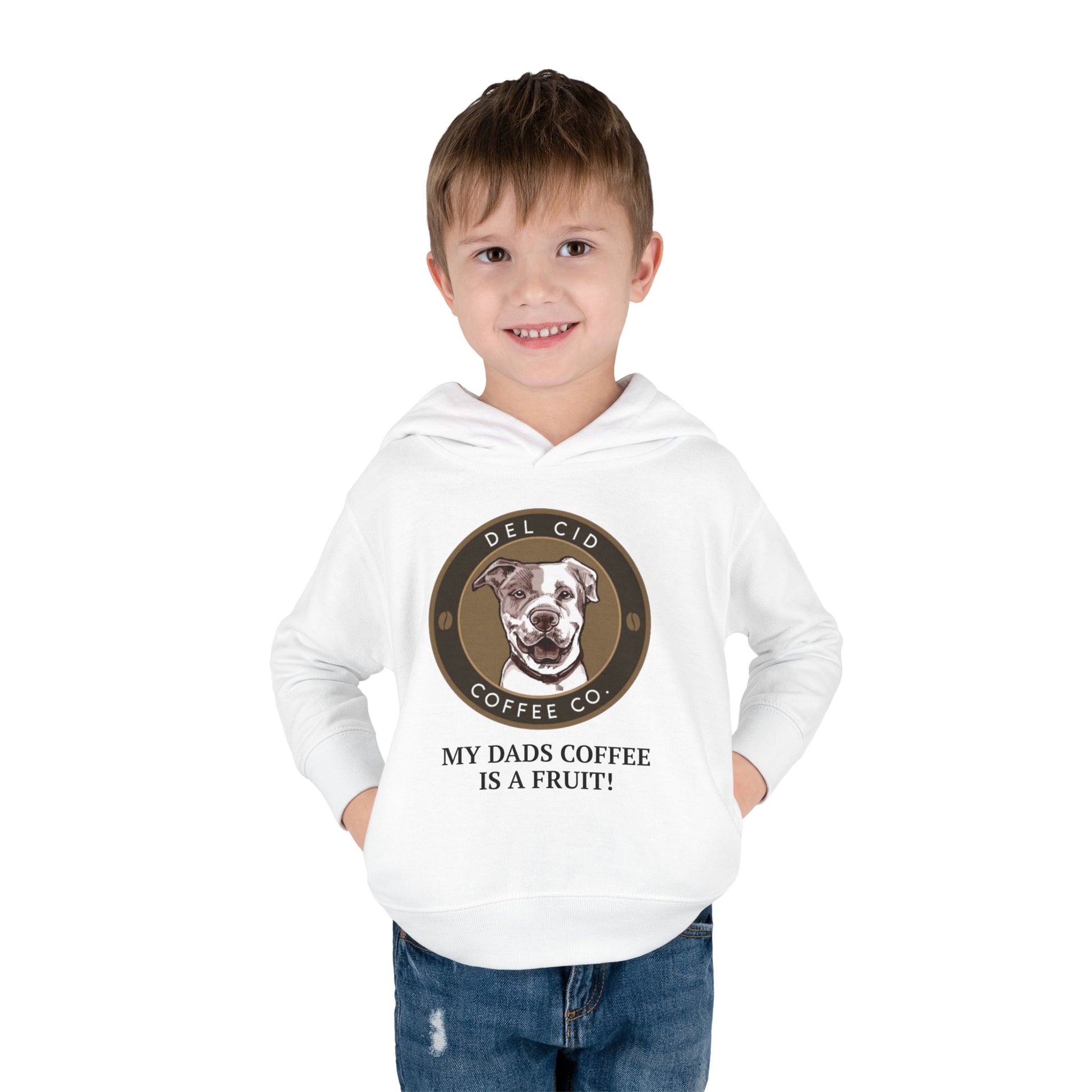 Toddler Hoodie — "My Dad's Coffee Is a Fruit" Cute Dog Coffee Logo Pullover