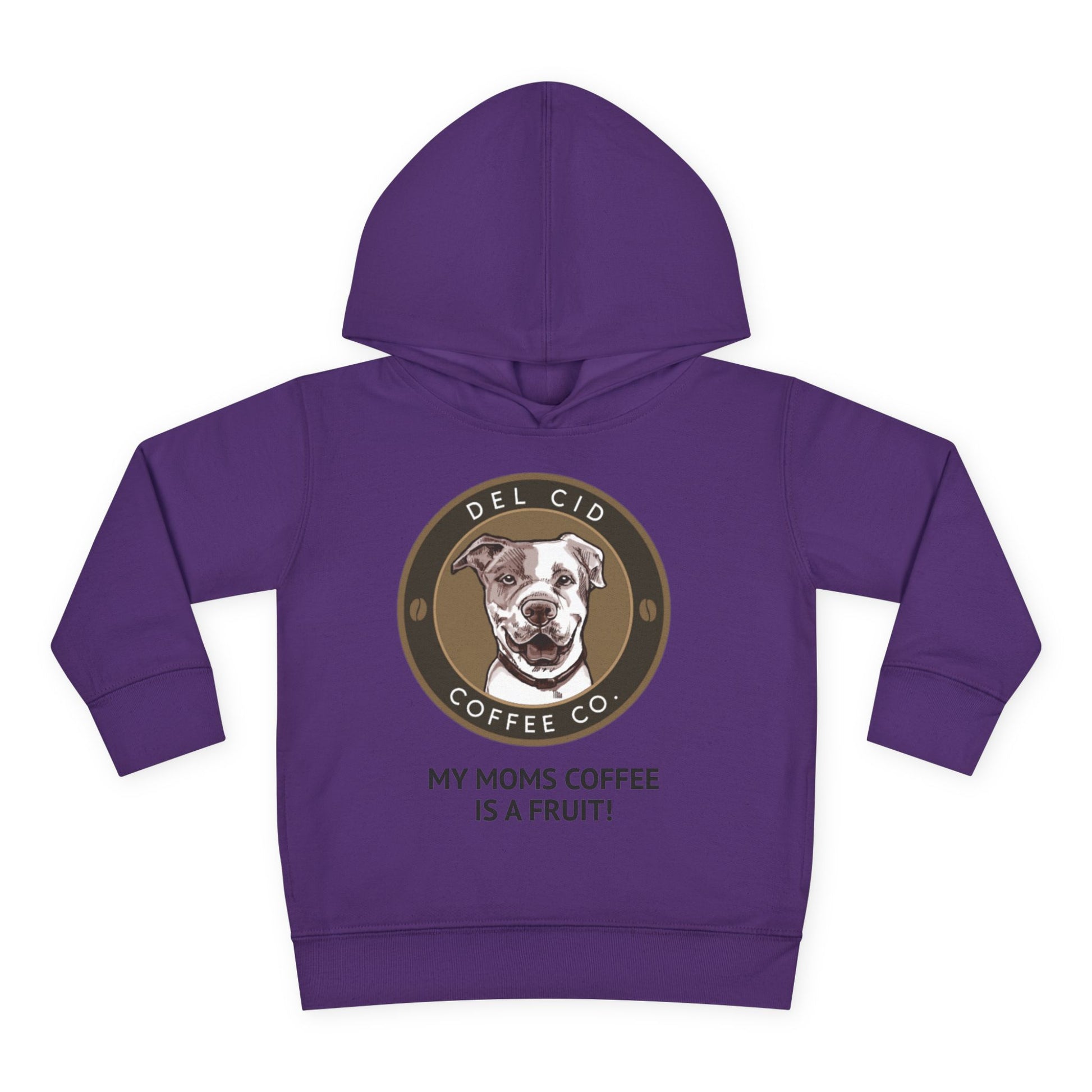 Toddler Hoodie — "My Mom's Coffee Is a Fruit" Dog Coffee Logo Pullover