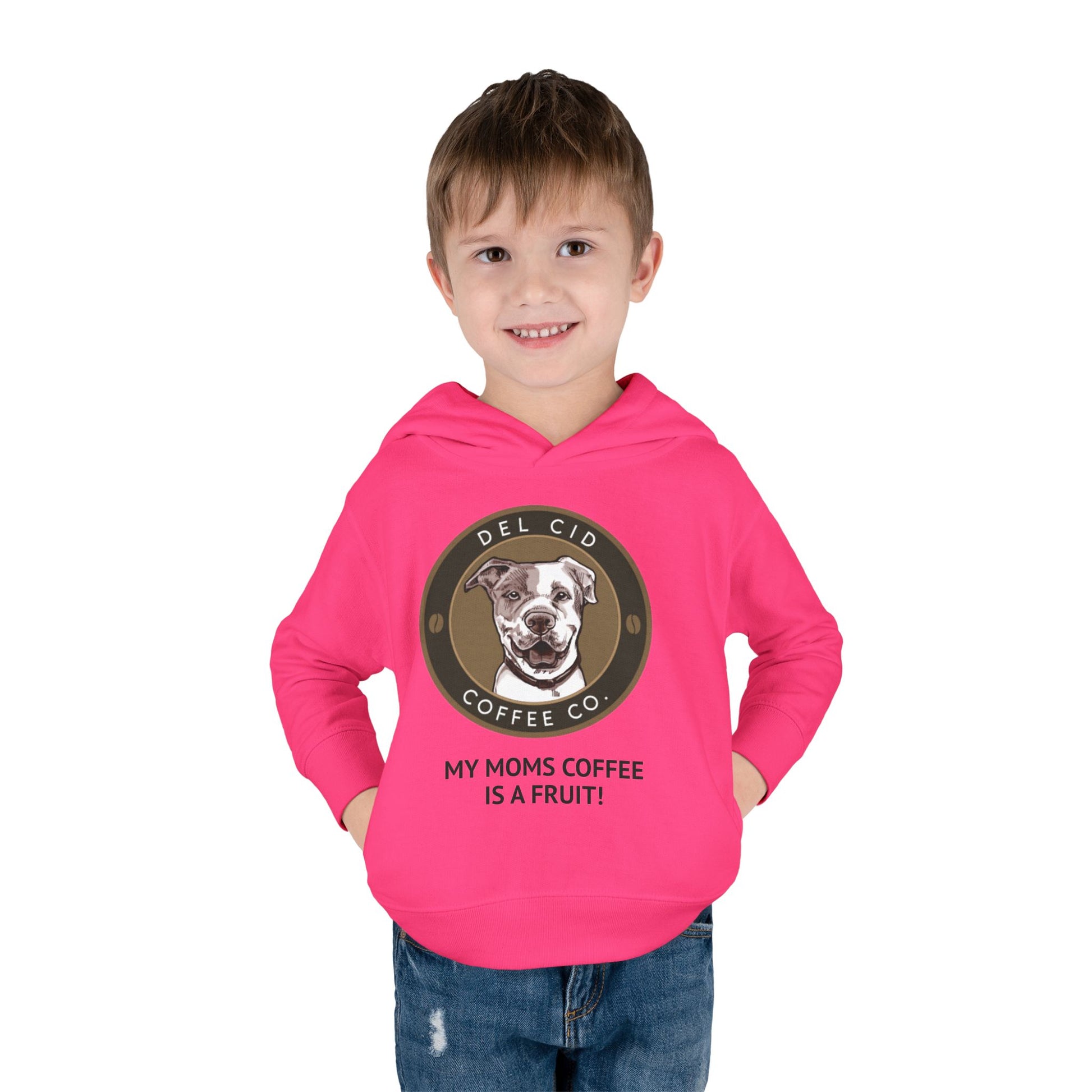 Toddler Hoodie — "My Mom's Coffee Is a Fruit" Dog Coffee Logo Pullover
