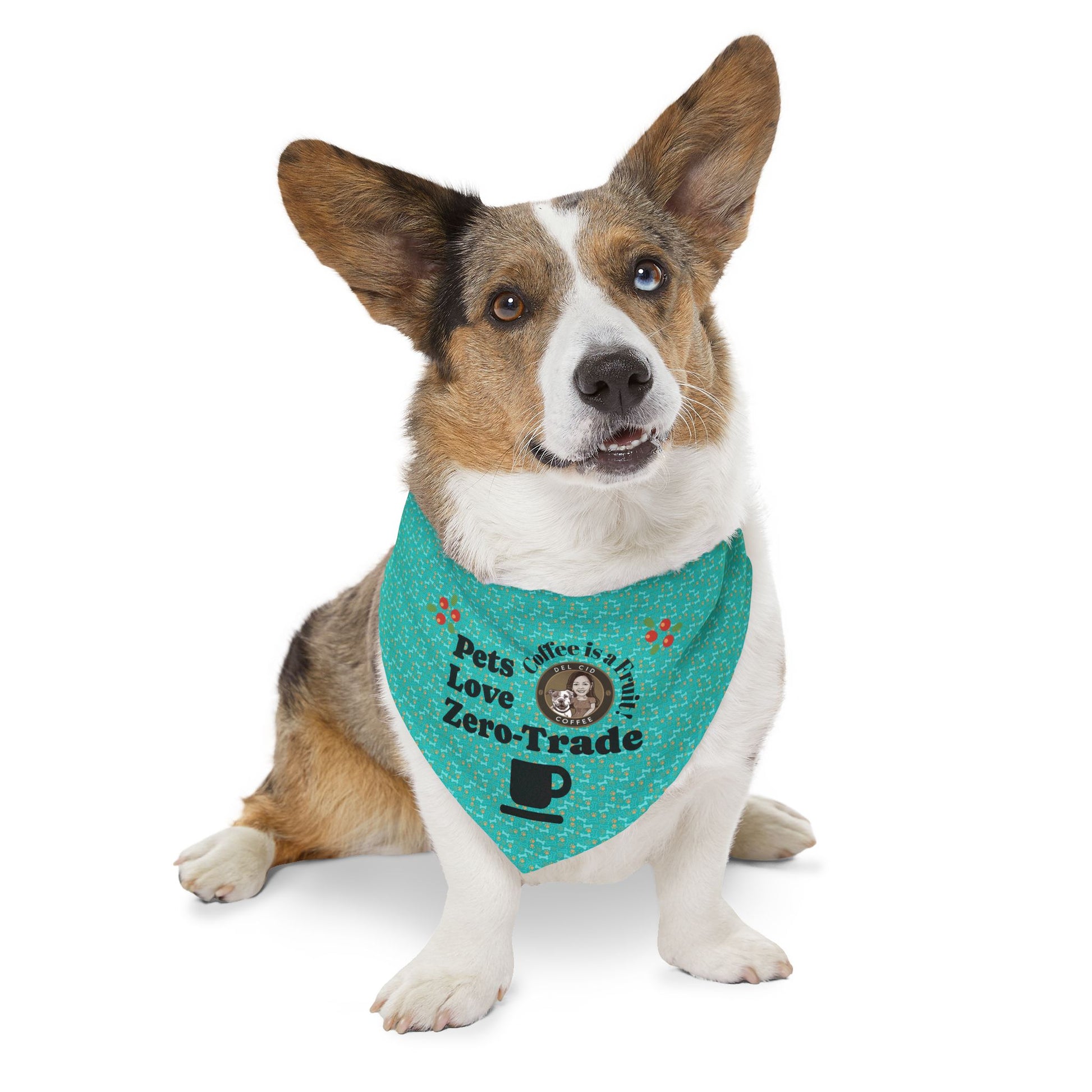 Pet Bandana Collar — "Pets Love Zero-Trade" Teal Dog & Cat Bandana Collar