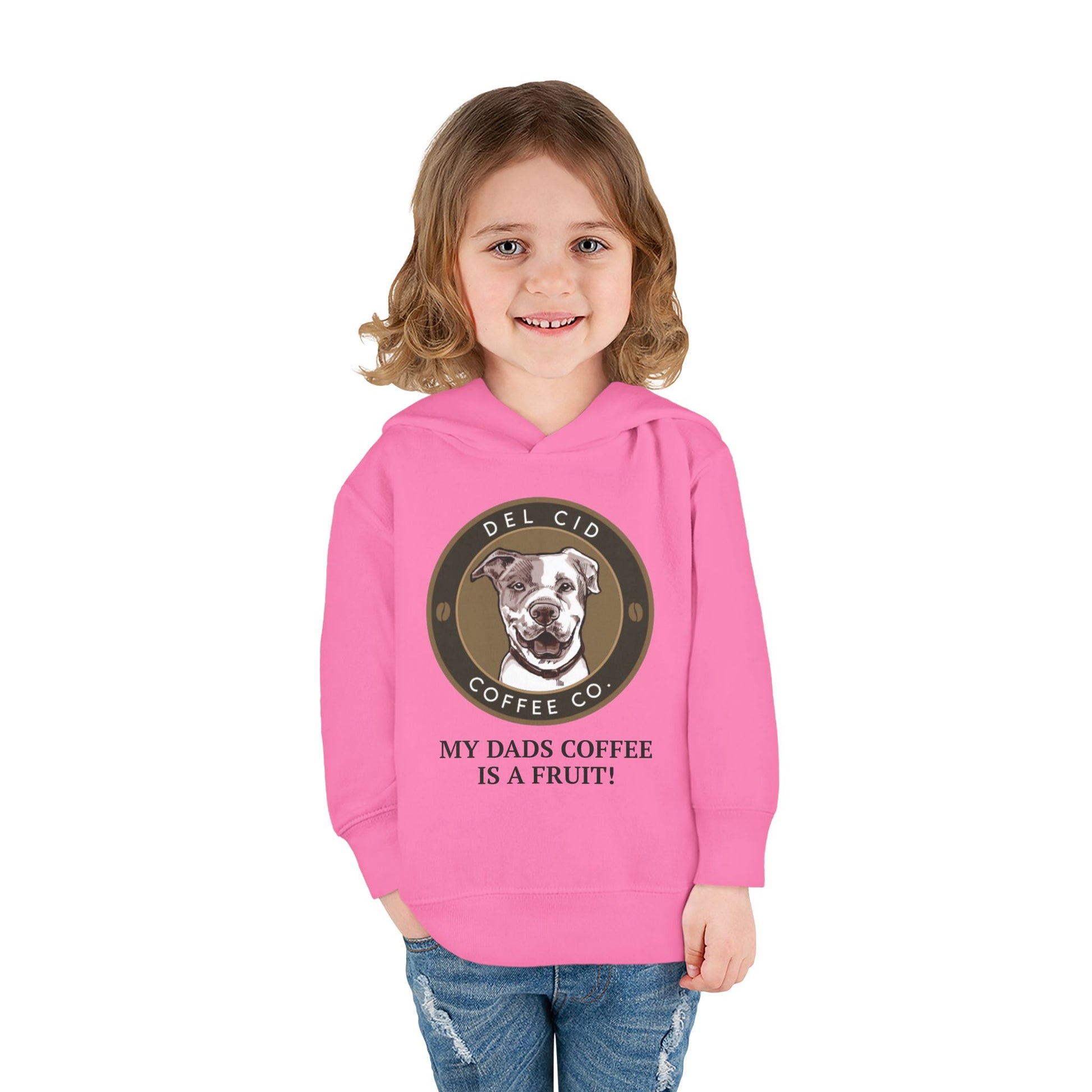 Toddler Hoodie — "My Dad's Coffee Is a Fruit" Cute Dog Coffee Logo Pullover