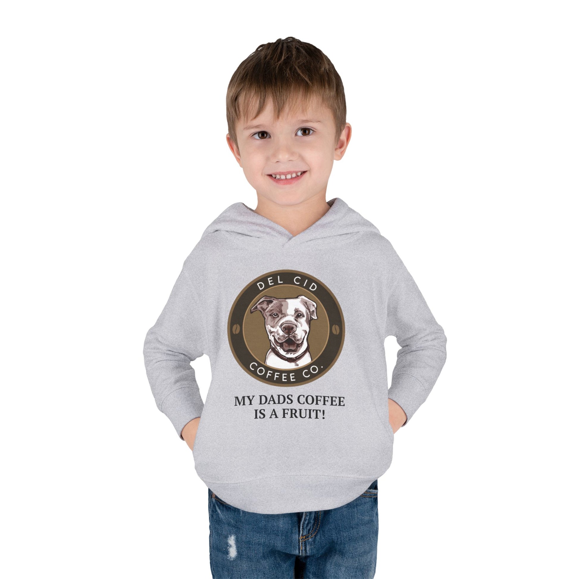 Toddler Hoodie — "My Dad's Coffee Is a Fruit" Cute Dog Coffee Logo Pullover