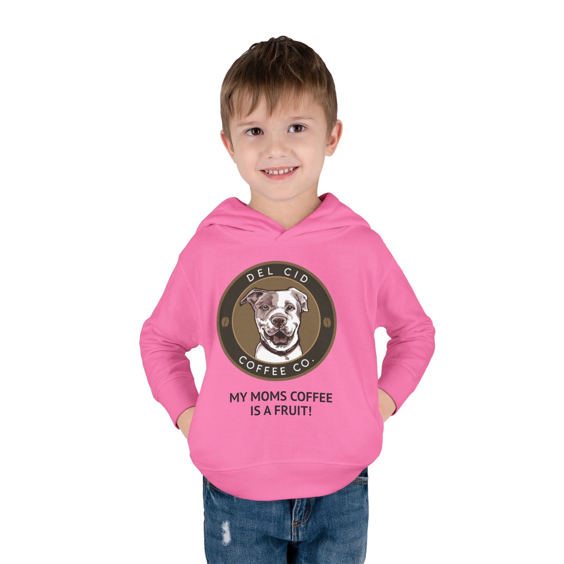 Toddler Hoodie — "My Mom's Coffee Is a Fruit" Dog Coffee Logo Pullover