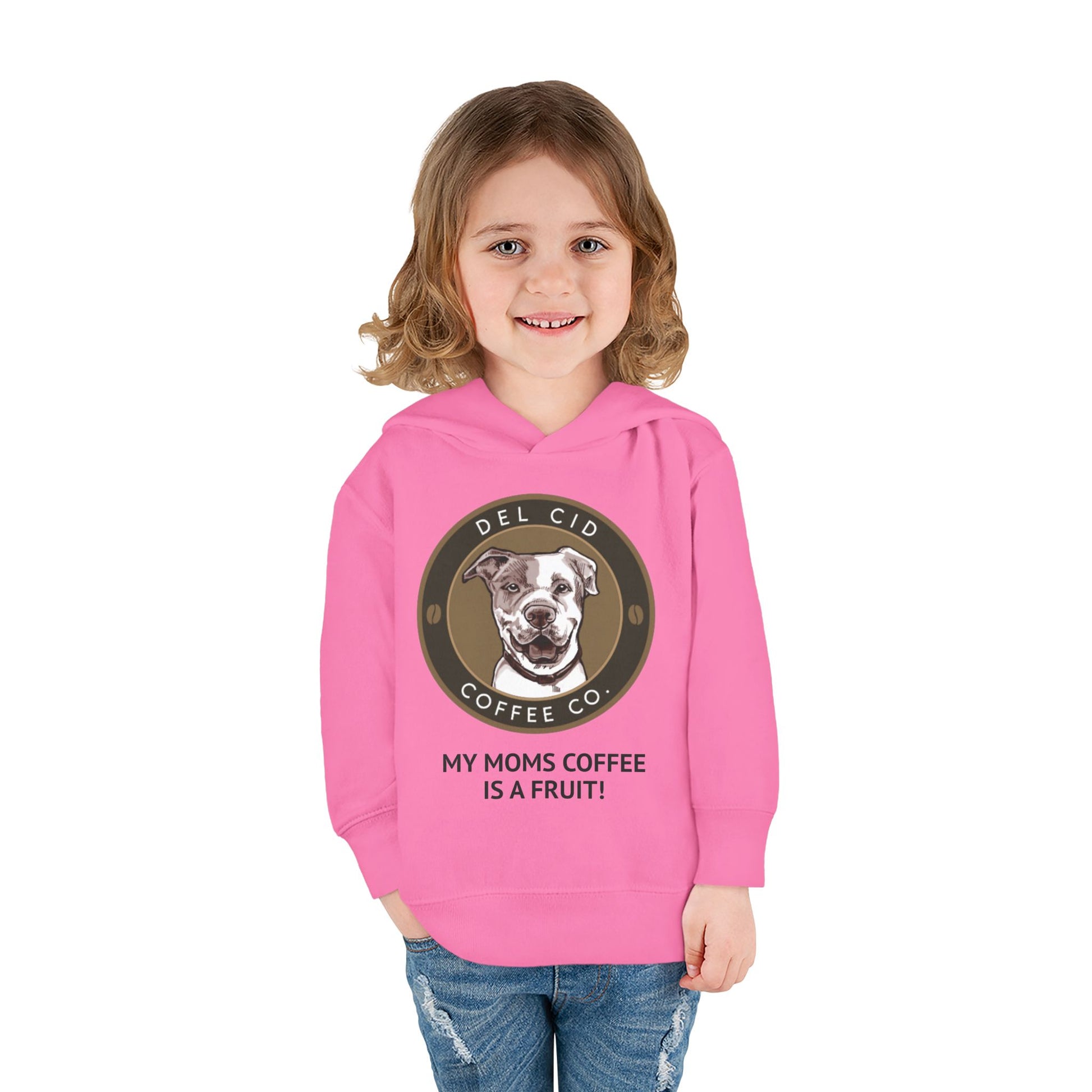 Toddler Hoodie — "My Mom's Coffee Is a Fruit" Dog Coffee Logo Pullover