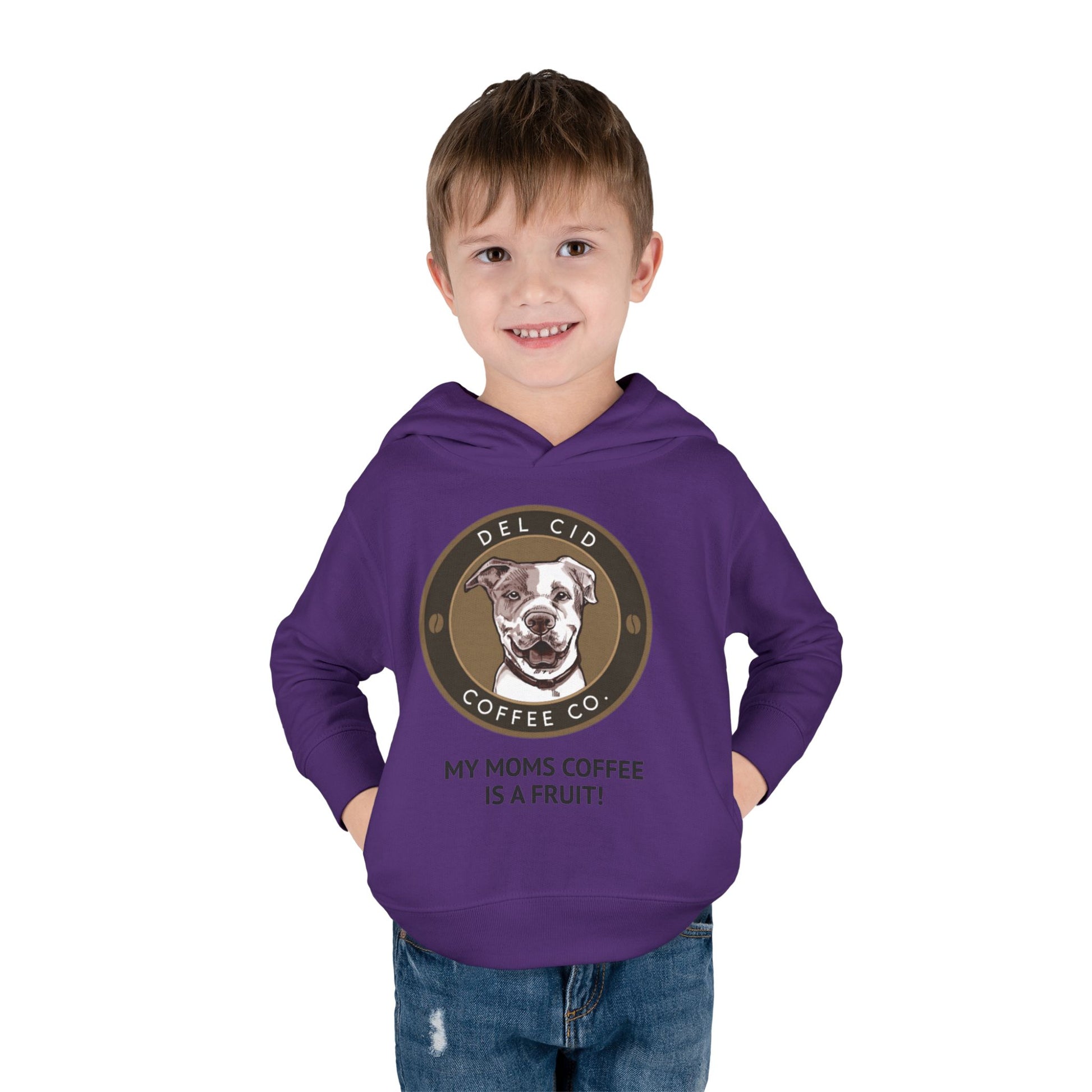 Toddler Hoodie — "My Mom's Coffee Is a Fruit" Dog Coffee Logo Pullover