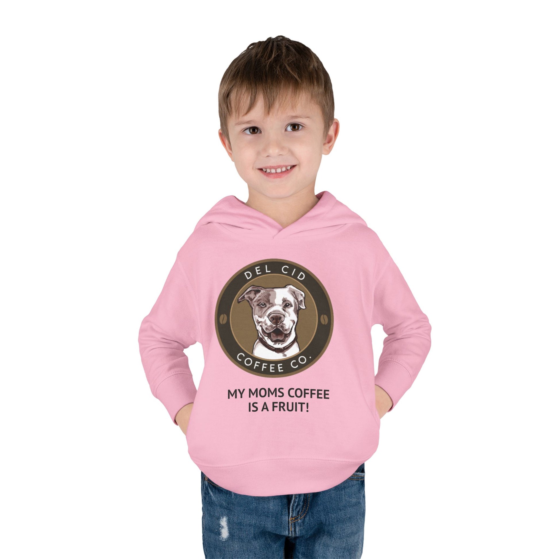 Toddler Hoodie — "My Mom's Coffee Is a Fruit" Dog Coffee Logo Pullover