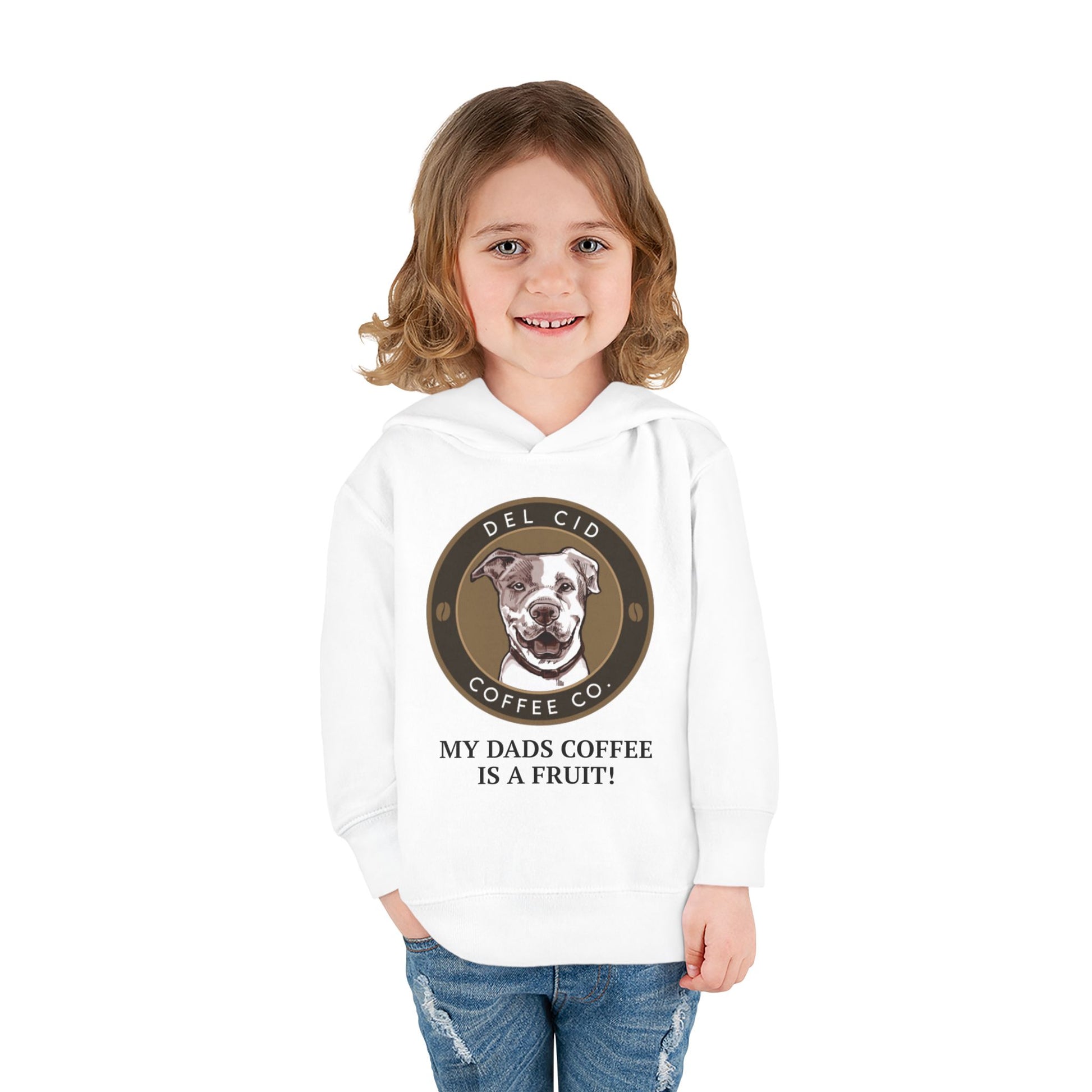Toddler Hoodie — "My Dad's Coffee Is a Fruit" Cute Dog Coffee Logo Pullover