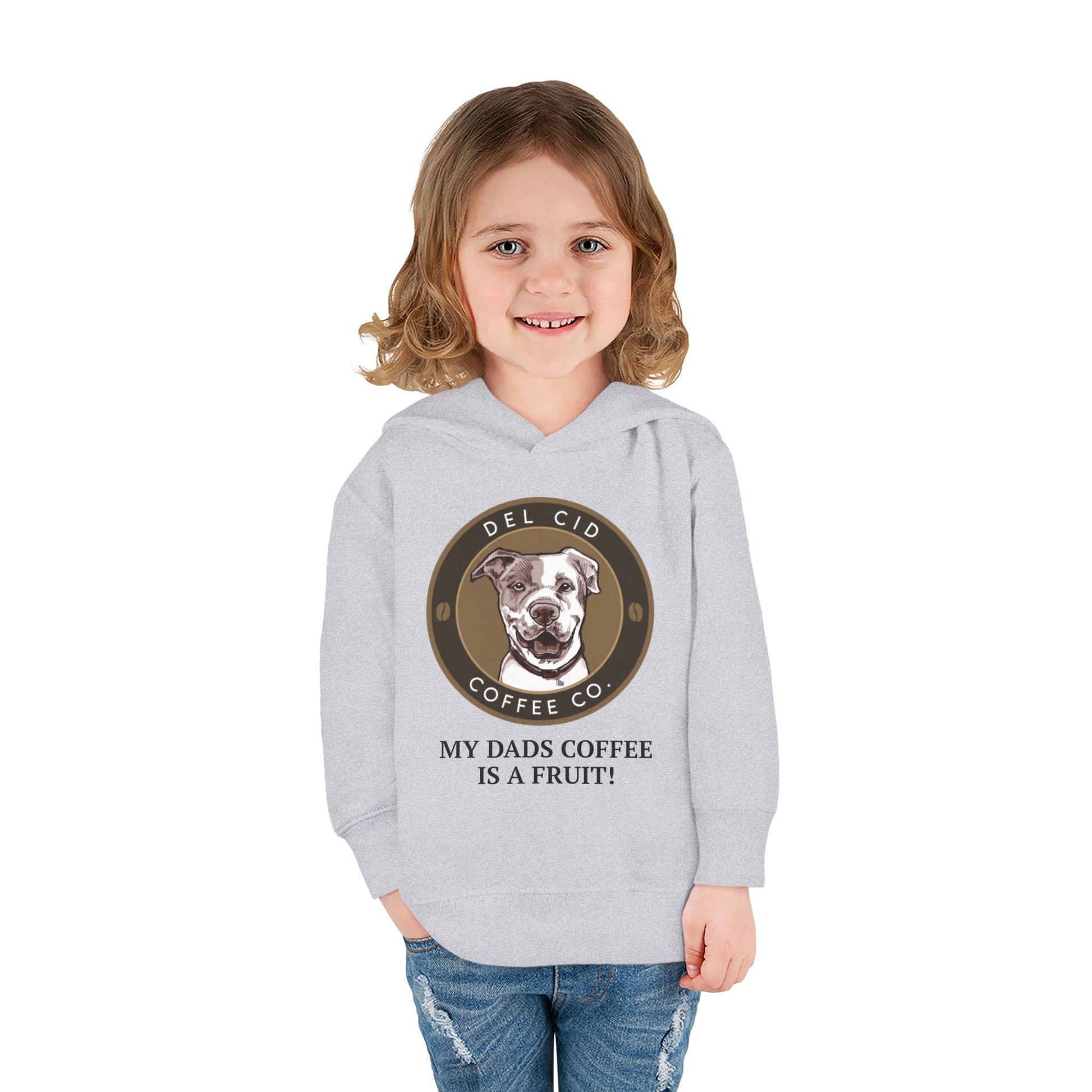 Toddler Hoodie — "My Dad's Coffee Is a Fruit" Cute Dog Coffee Logo Pullover