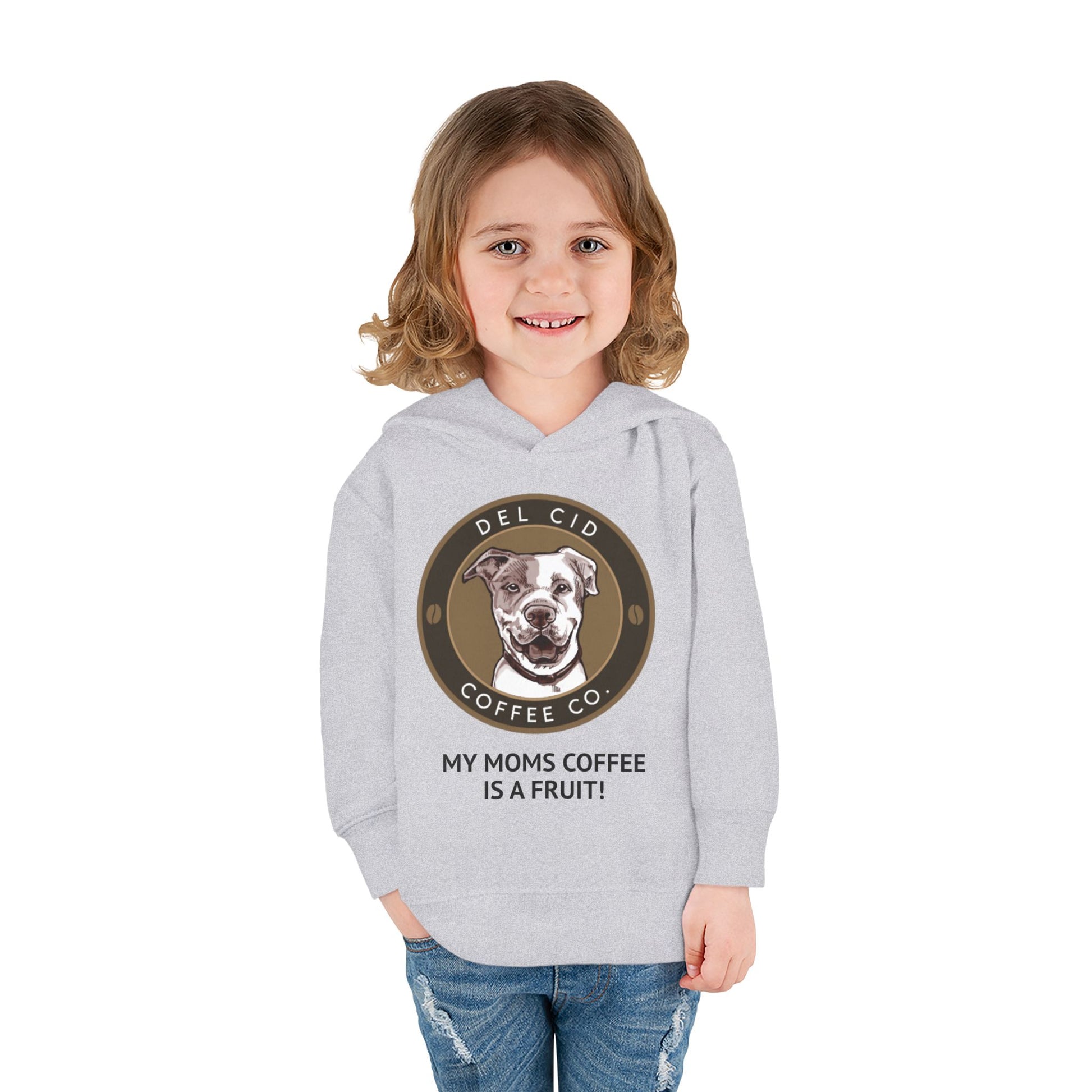Toddler Hoodie — "My Mom's Coffee Is a Fruit" Dog Coffee Logo Pullover
