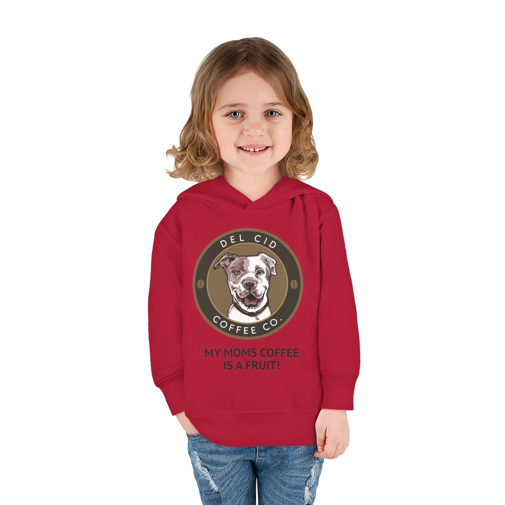 Toddler Hoodie — "My Mom's Coffee Is a Fruit" Dog Coffee Logo Pullover