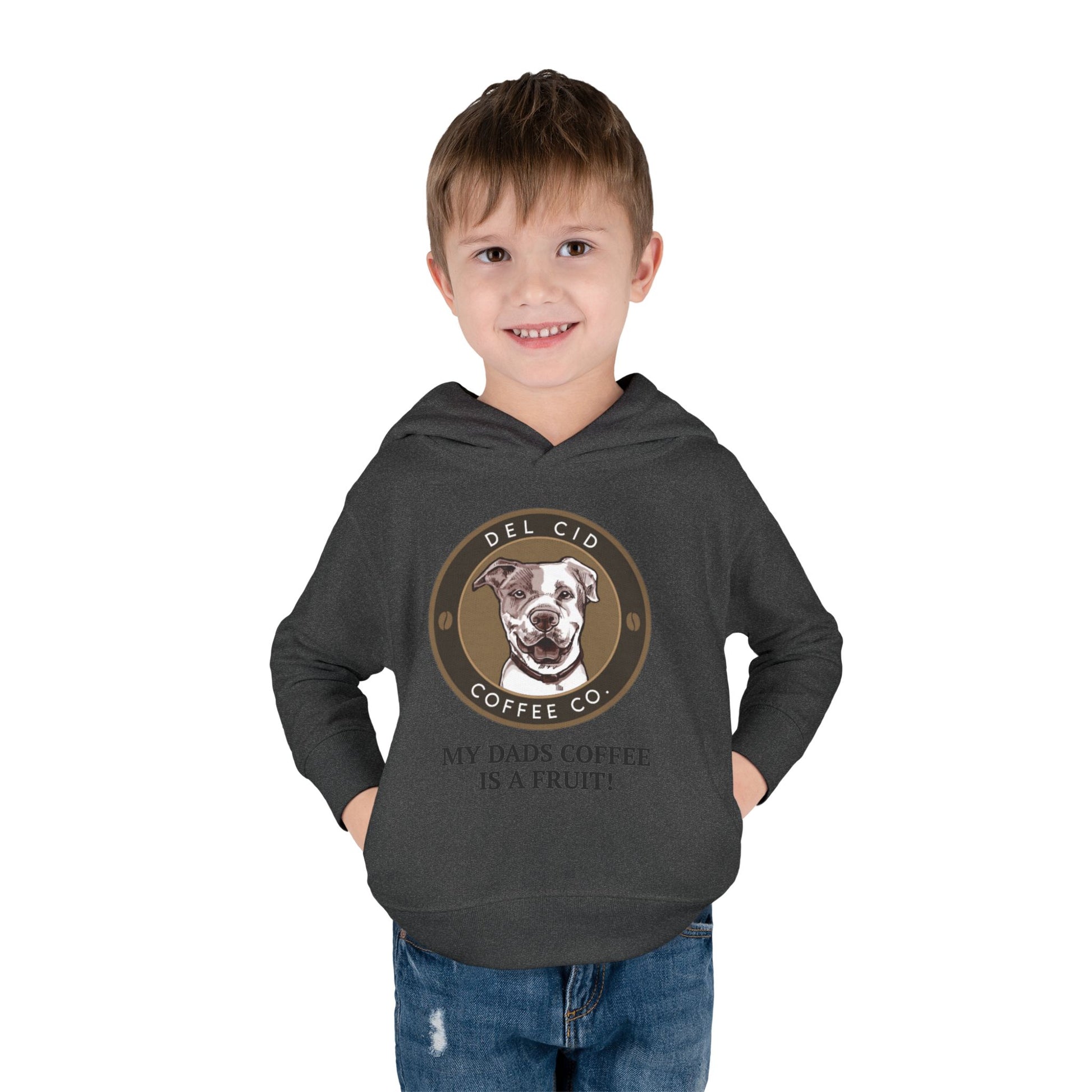 Toddler Hoodie — "My Dad's Coffee Is a Fruit" Cute Dog Coffee Logo Pullover