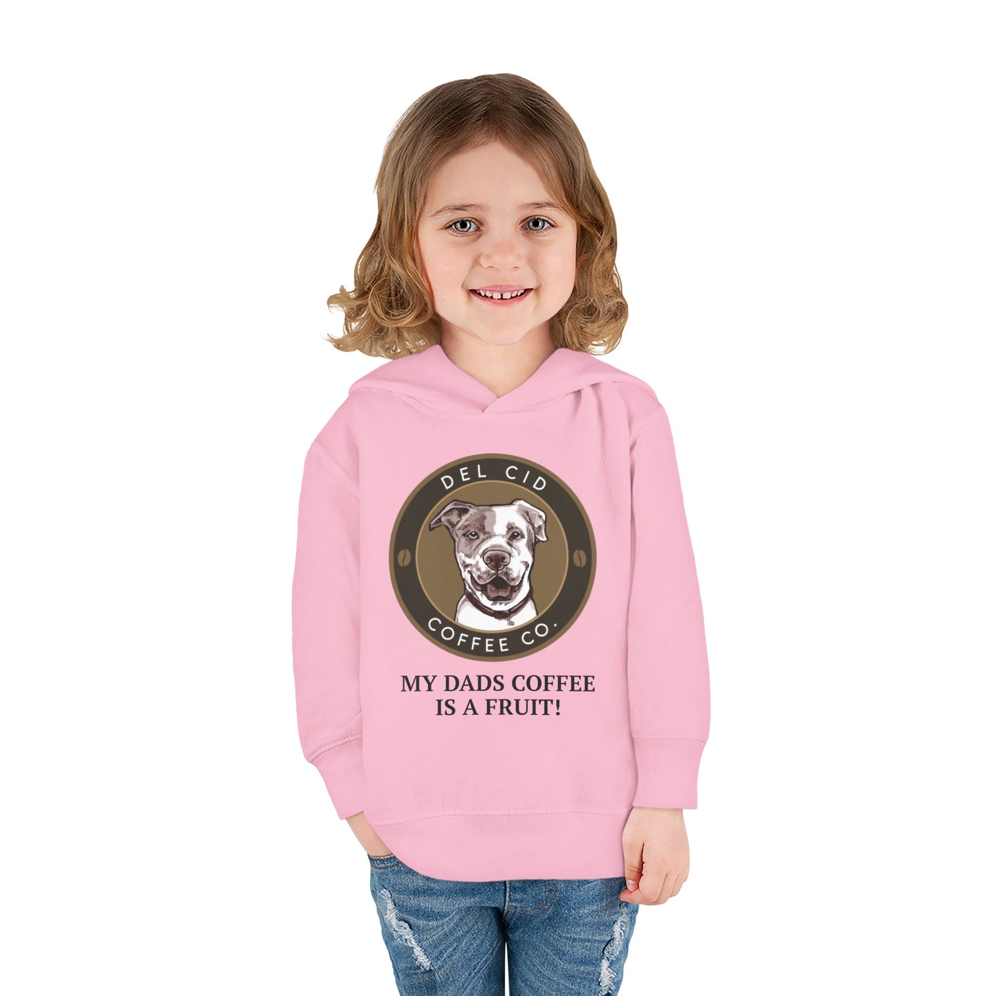 Toddler Hoodie — "My Dad's Coffee Is a Fruit" Cute Dog Coffee Logo Pullover