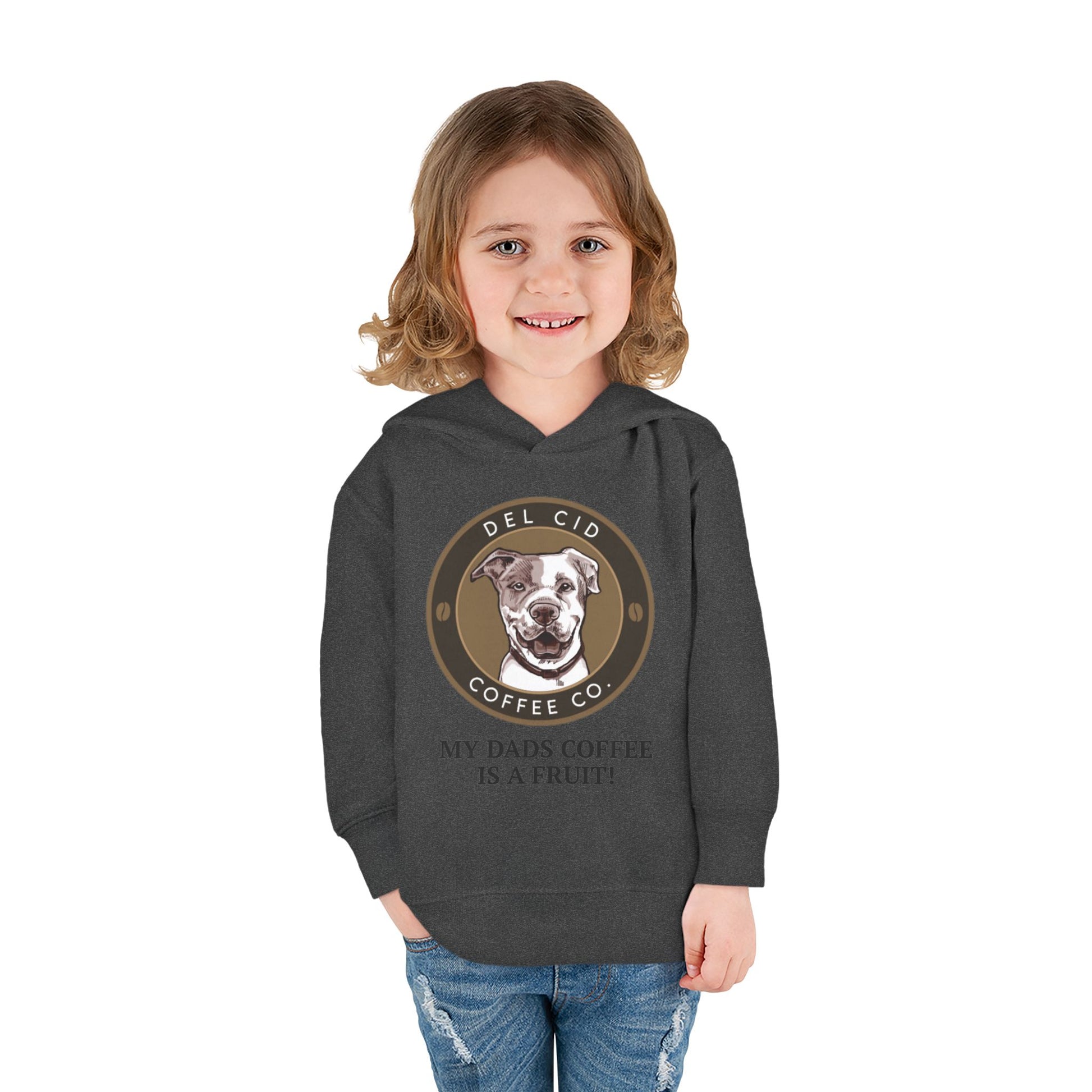 Toddler Hoodie — "My Dad's Coffee Is a Fruit" Cute Dog Coffee Logo Pullover