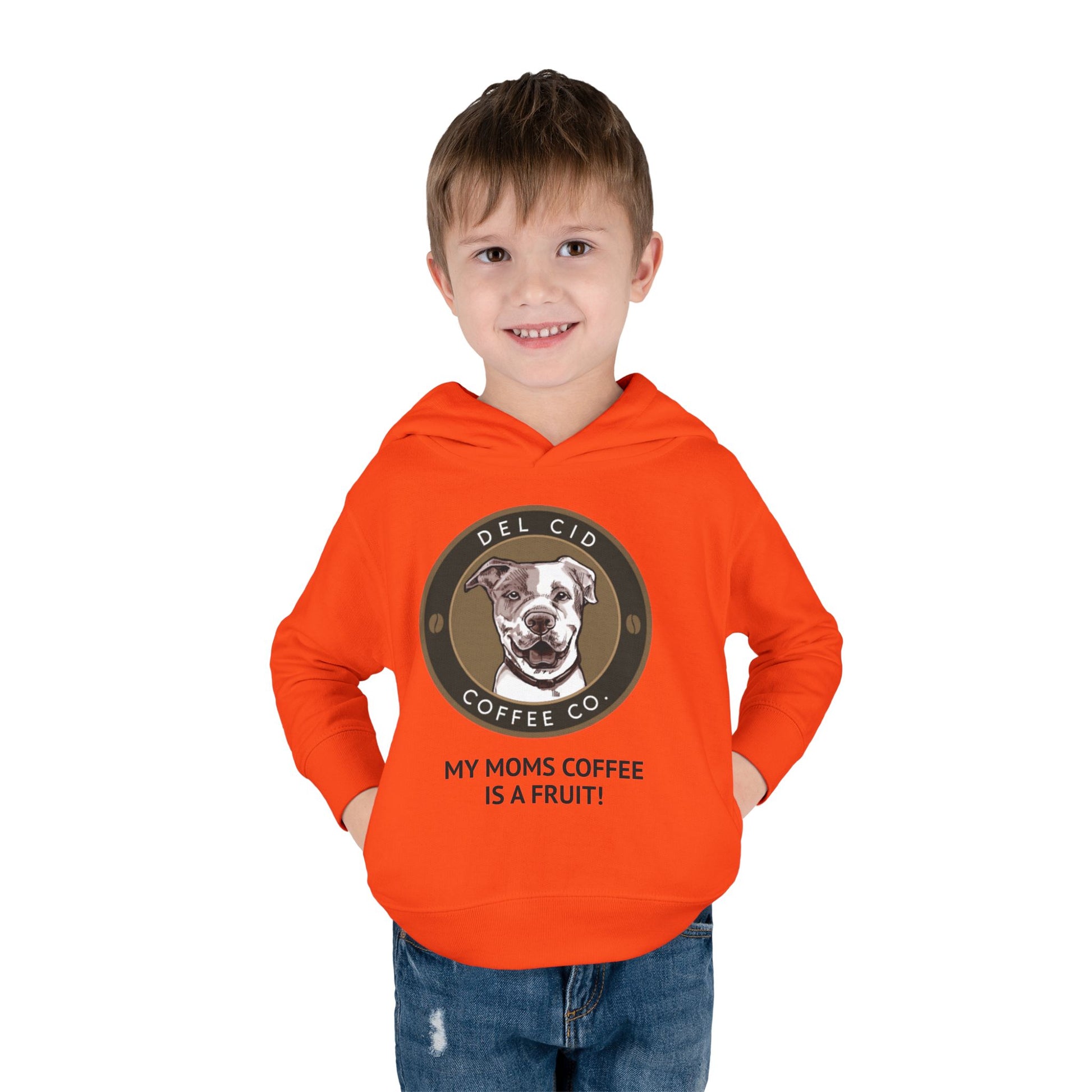 Toddler Hoodie — "My Mom's Coffee Is a Fruit" Dog Coffee Logo Pullover